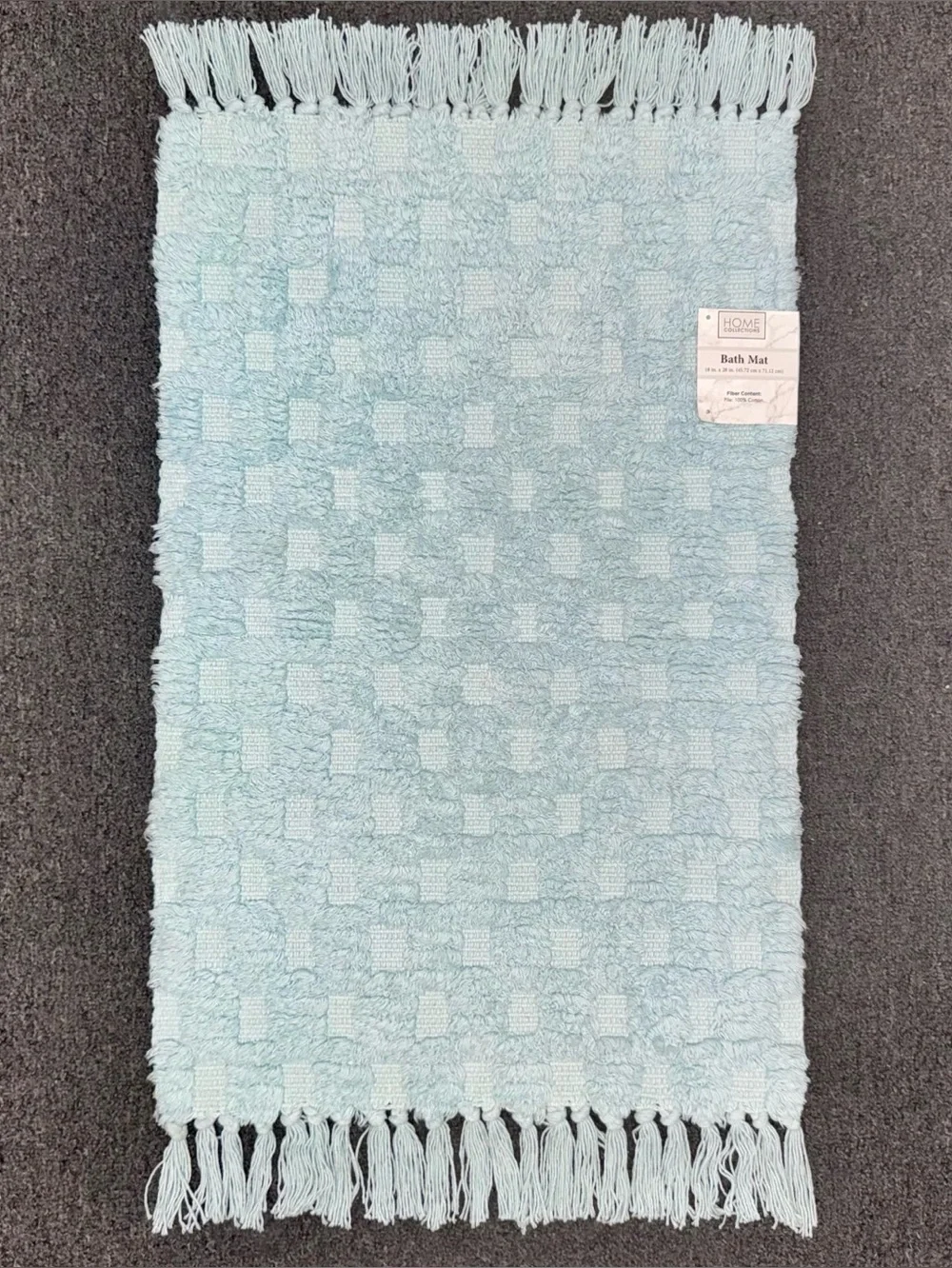 Home Collections Checkered Fringe Bath Mats Cotton Set of Two Aqua Blue 18x28 NW